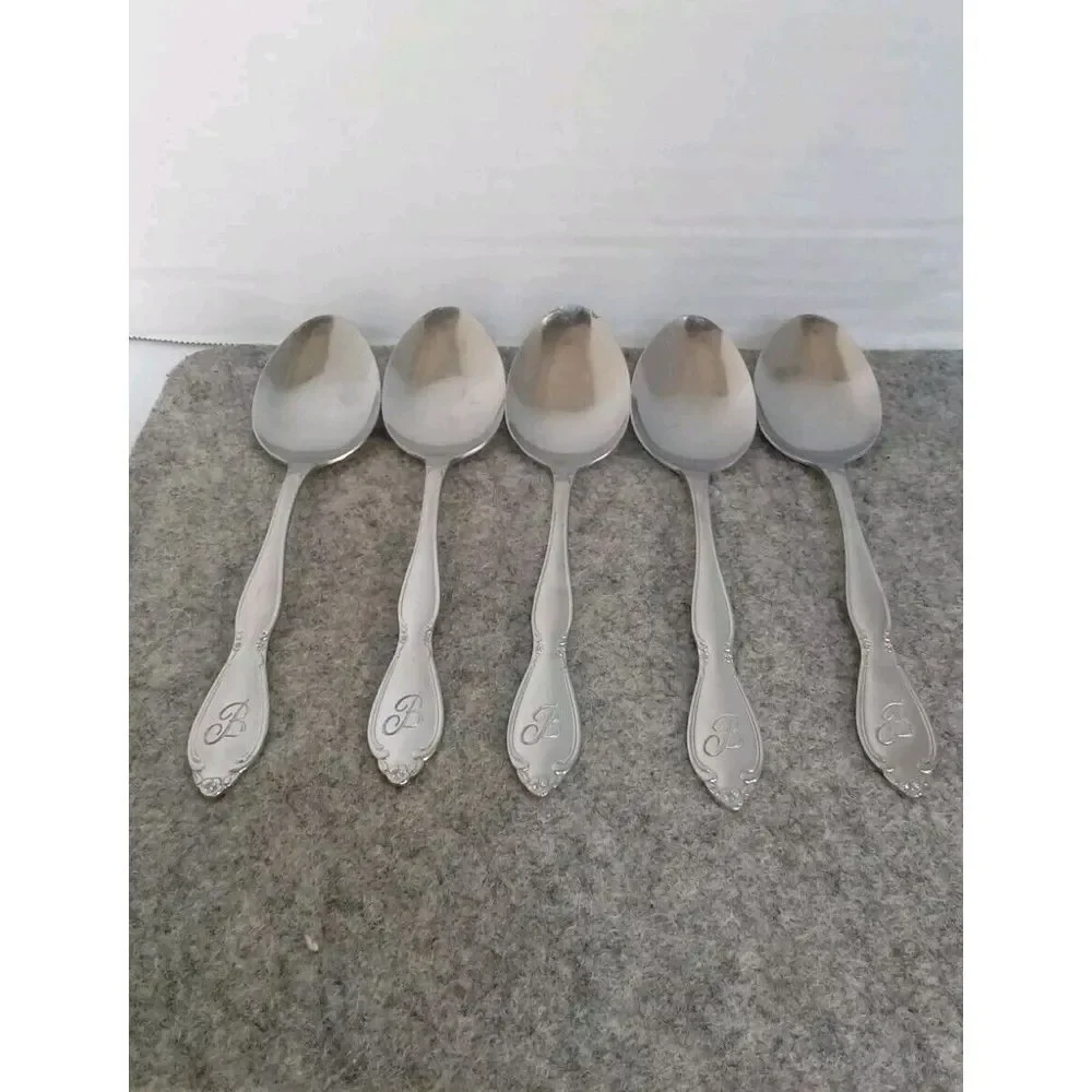 Vintage Monogrammed Silver-Plated Serving‎ Spoons Set of 5 Dining Collection